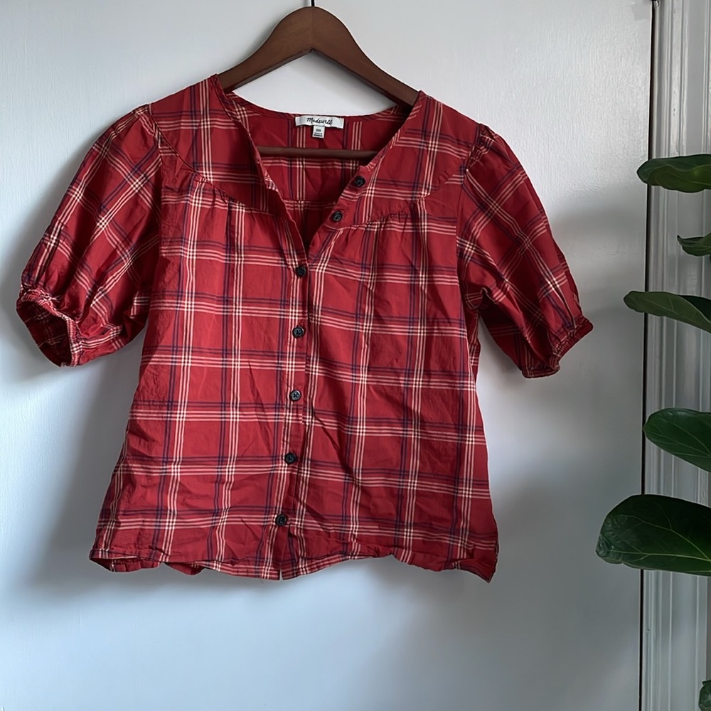 Madewell 100%cotton Red Plaid Button-Up top